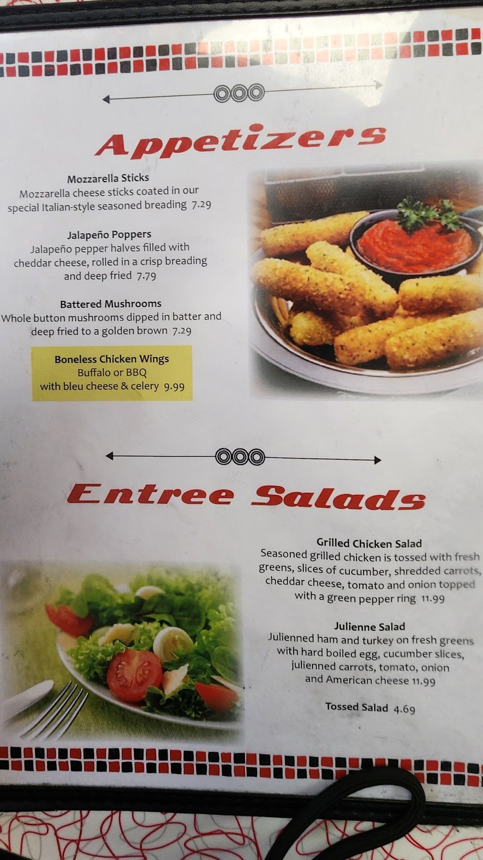 Simple menu layout with breakfast and lunch items.